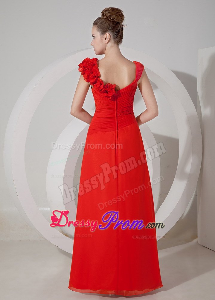 Empire V-neck Red Floor-length Chiffon Prom Evening Dress with Appliques