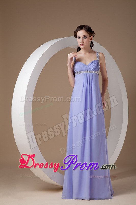Empire Straps Beaded Floor-length Lilac Lady Of The Evening Dresses