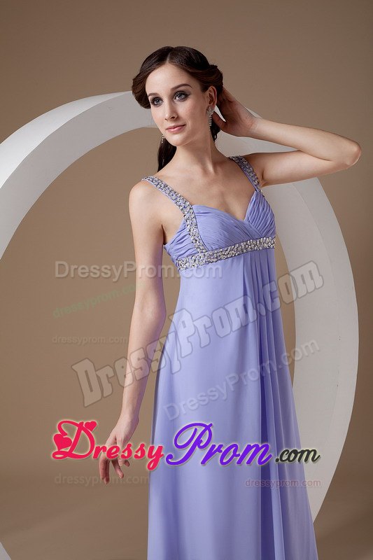 Empire Straps Beaded Floor-length Lilac Lady Of The Evening Dresses