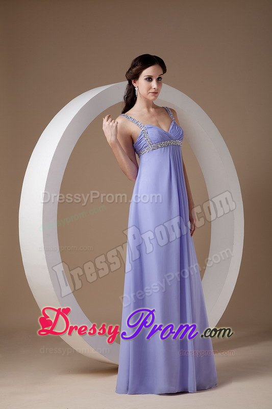 Empire Straps Beaded Floor-length Lilac Lady Of The Evening Dresses