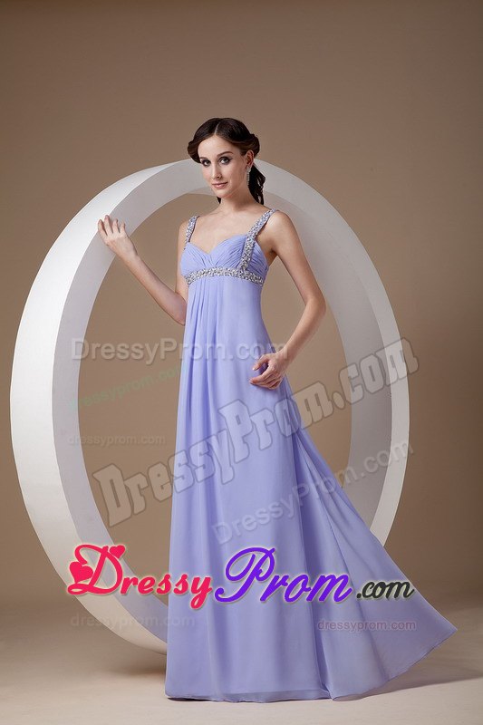 Empire Straps Beaded Floor-length Lilac Lady Of The Evening Dresses