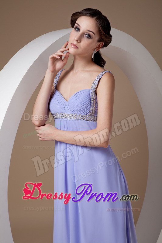 Empire Straps Beaded Floor-length Lilac Lady Of The Evening Dresses