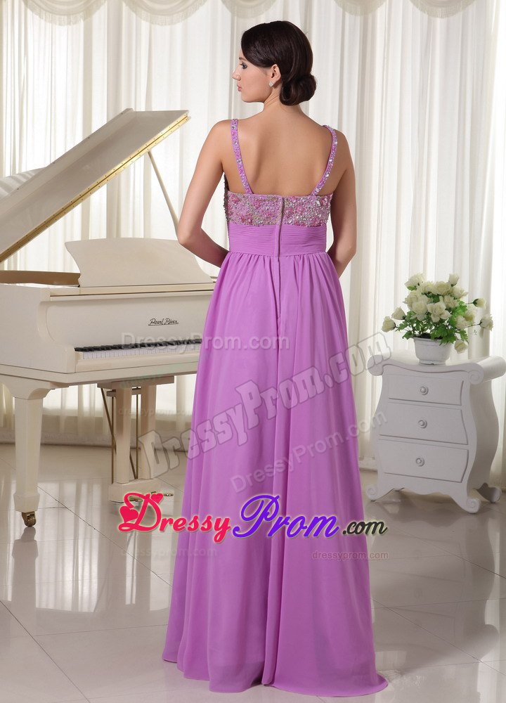 Lavender Spaghetti Straps Prom Evening Party Dress Appliques With Beading