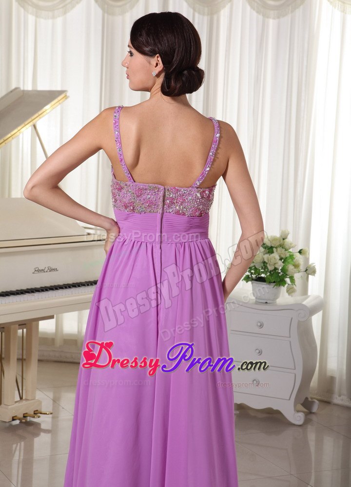 Lavender Spaghetti Straps Prom Evening Party Dress Appliques With Beading