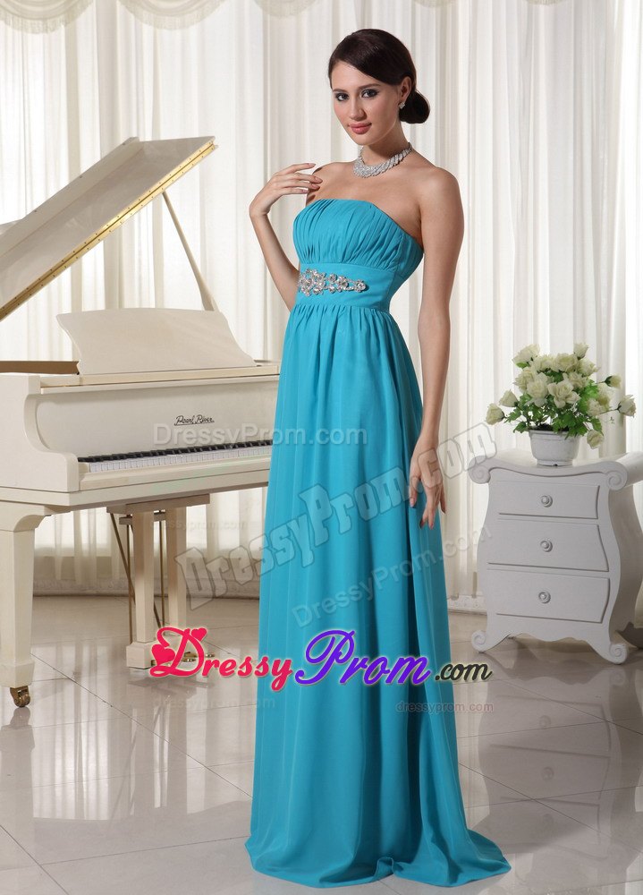 Elegant A-line Beading Ruche Chiffon Floor-length Prom Dress in Teal