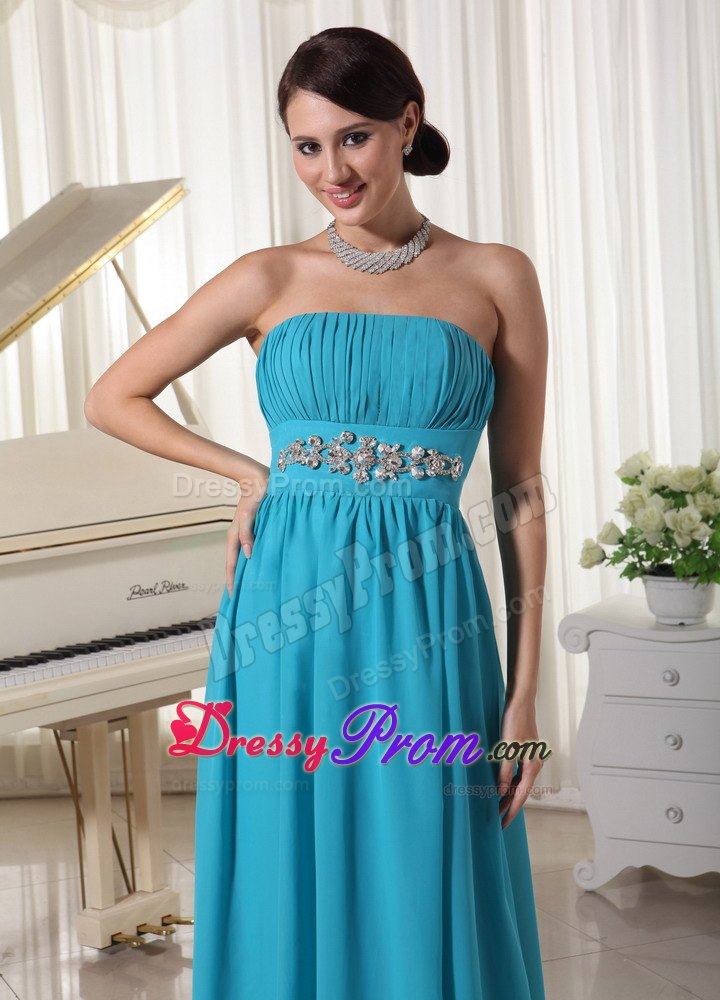 Elegant A-line Beading Ruche Chiffon Floor-length Prom Dress in Teal