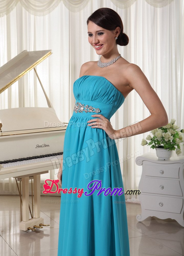 Elegant A-line Beading Ruche Chiffon Floor-length Prom Dress in Teal