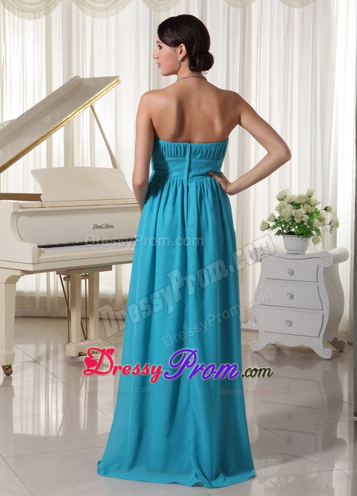 Elegant A-line Beading Ruche Chiffon Floor-length Prom Dress in Teal