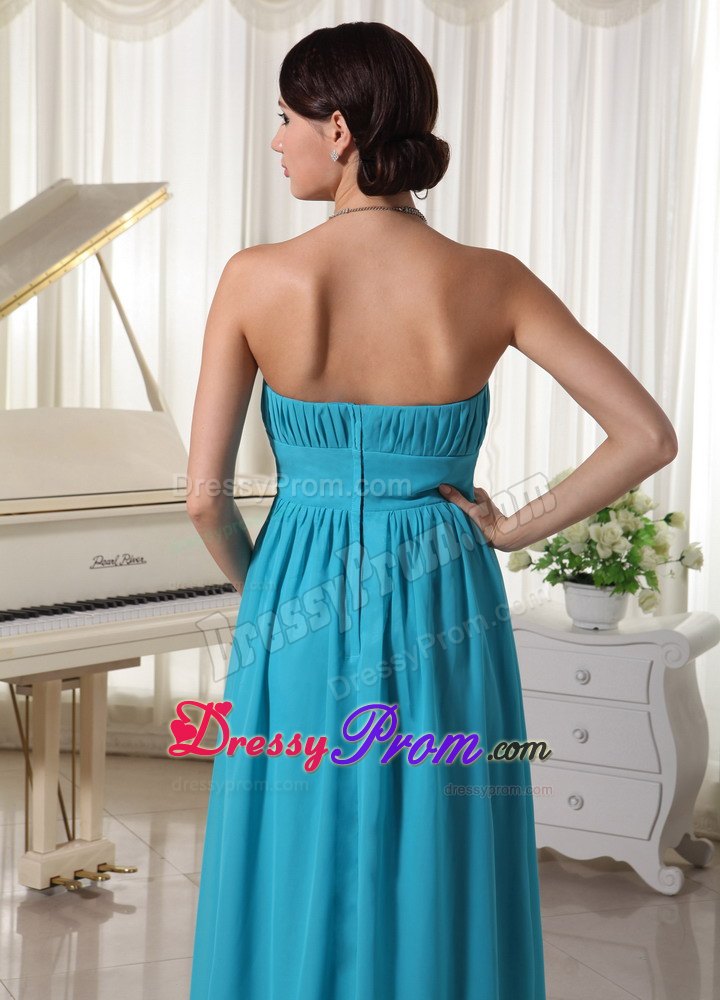 Elegant A-line Beading Ruche Chiffon Floor-length Prom Dress in Teal