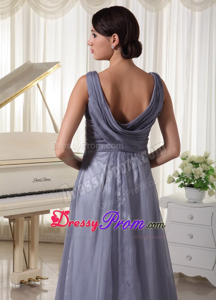 Grey V-neck Sequins Brush Train Evening Prom Dress For Prom Party