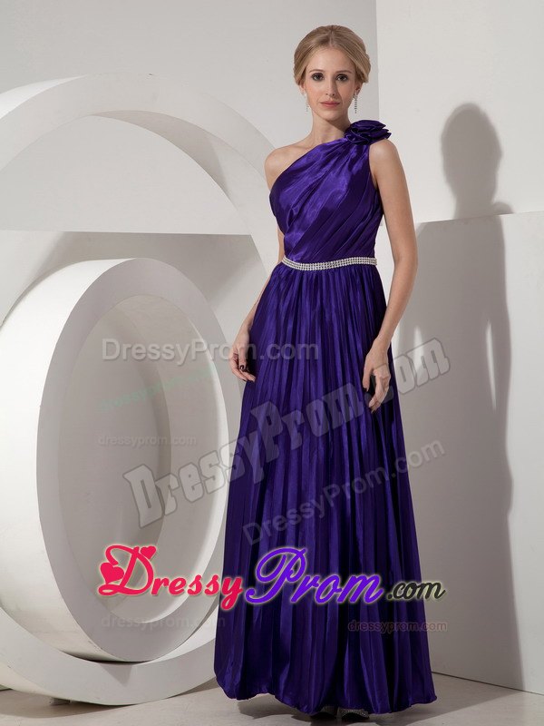Dark Purple Pleated One Shoulder Formal Dress with Beading Belt