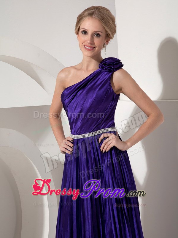 Dark Purple Pleated One Shoulder Formal Dress with Beading Belt
