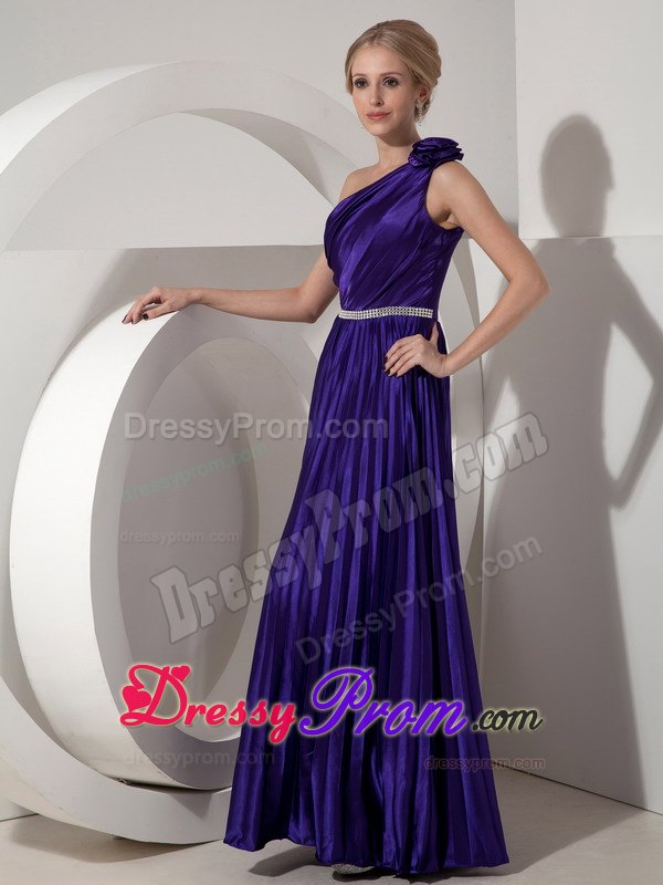 Dark Purple Pleated One Shoulder Formal Dress with Beading Belt