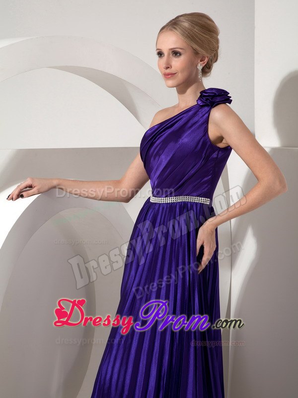Dark Purple Pleated One Shoulder Formal Dress with Beading Belt