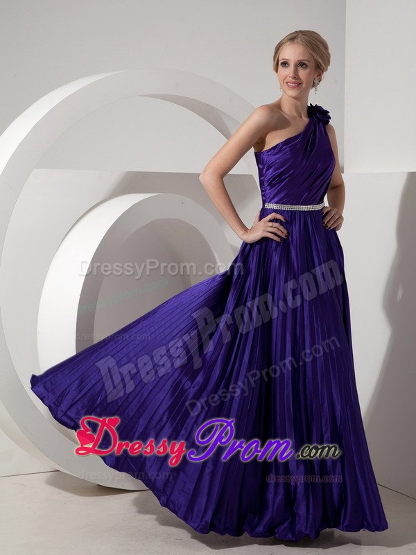 Dark Purple Pleated One Shoulder Formal Dress with Beading Belt
