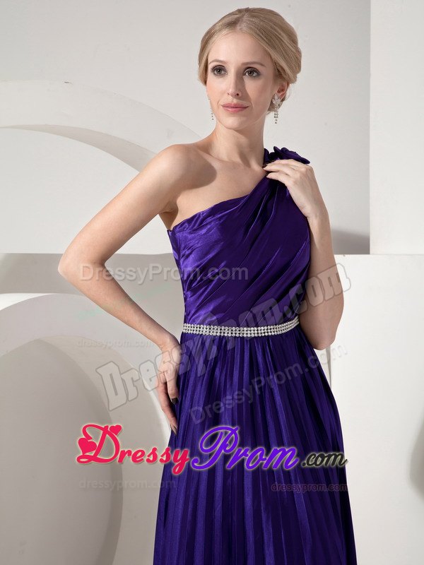 Dark Purple Pleated One Shoulder Formal Dress with Beading Belt
