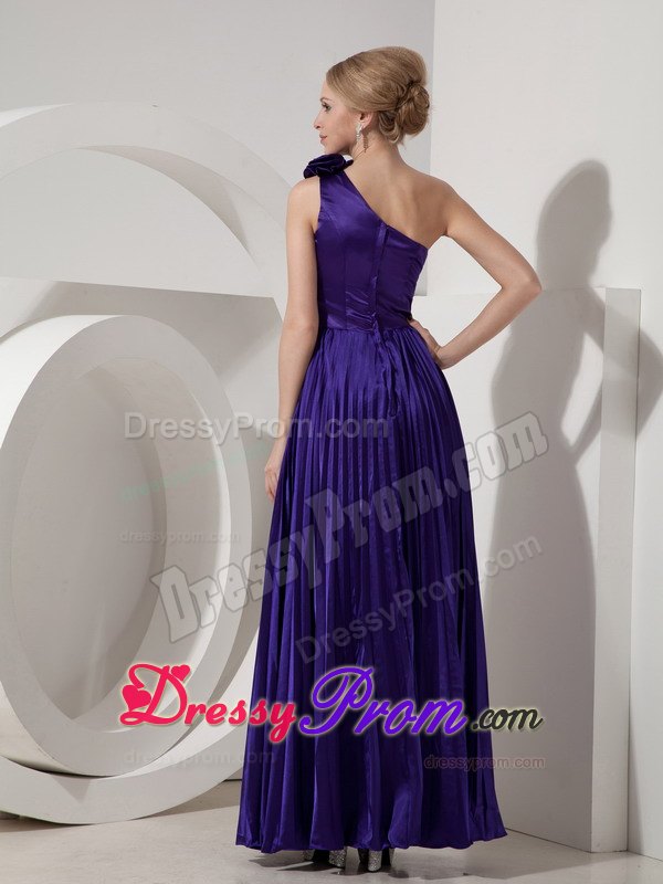 Dark Purple Pleated One Shoulder Formal Dress with Beading Belt