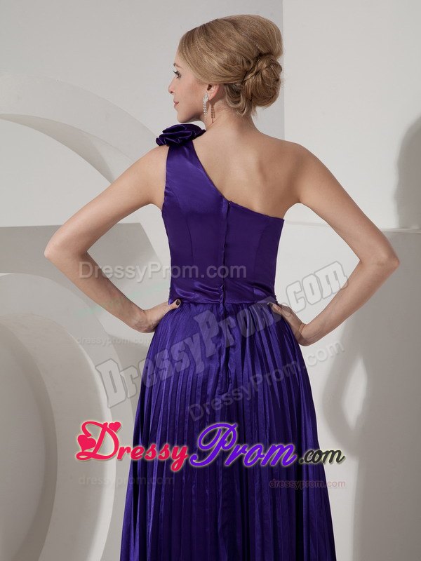 Dark Purple Pleated One Shoulder Formal Dress with Beading Belt