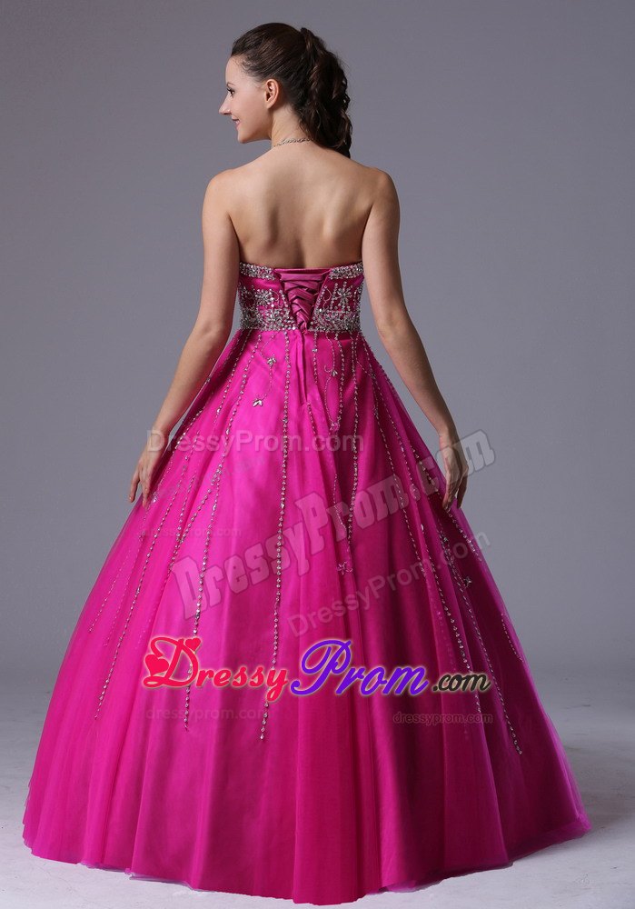 Beaded Sweetheart A-line Tulle Floor-length Prom Dress With in Fuchsia
