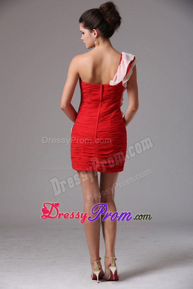 Ruching One Shoulder Wine Red Column Short Prom Cocktail Dress