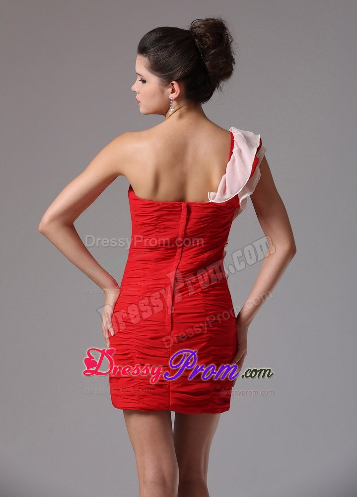 Ruching One Shoulder Wine Red Column Short Prom Cocktail Dress