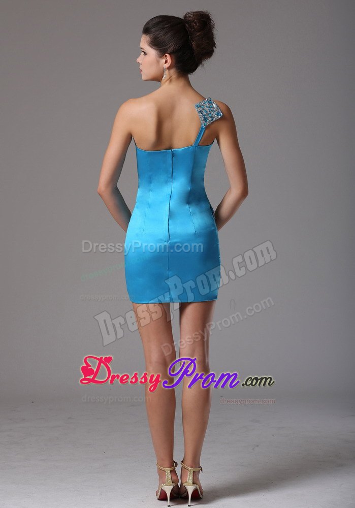 Stylish Baby Blue One Shoulder Prom Cocktail Dress in Short