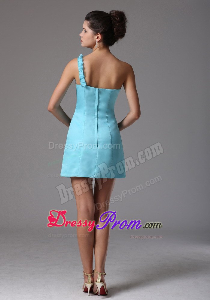 One Shoulder Handle Flowers and Ruching Prom Dress for Cocktail