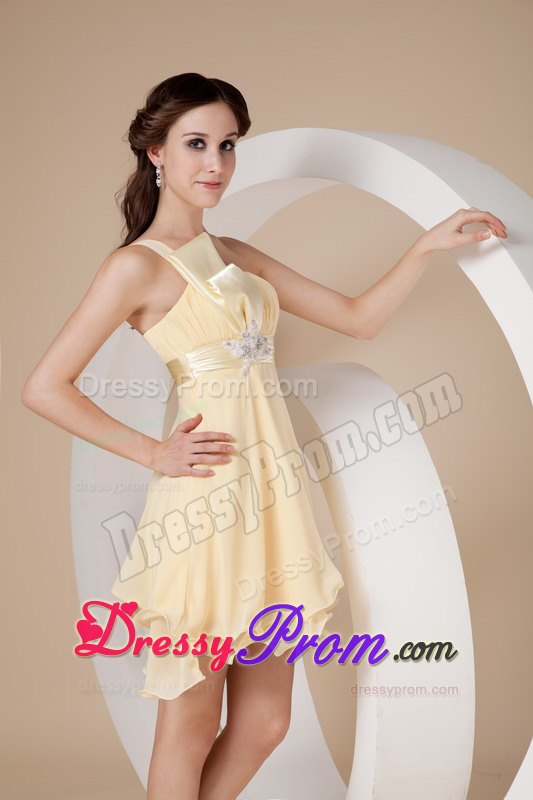 Sweet Light Yellow A-line Mini-length Beaded Prom Dress