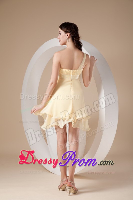 Sweet Light Yellow A-line Mini-length Beaded Prom Dress