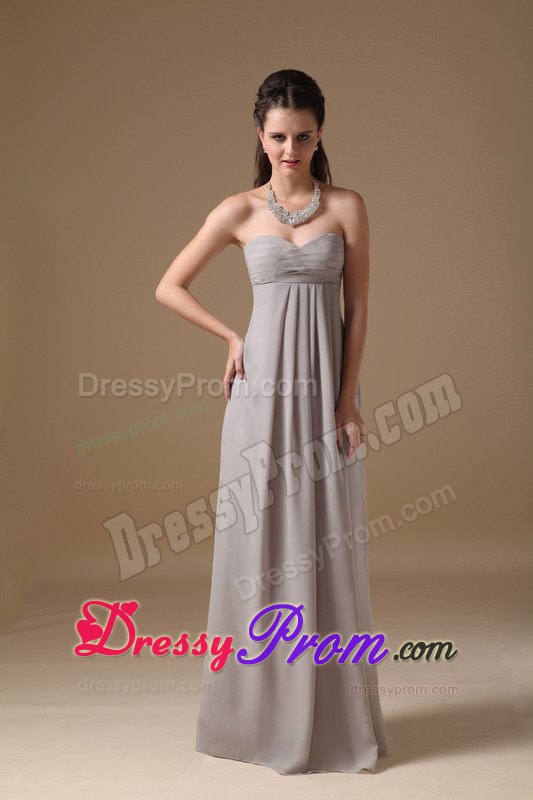 Grey Empire Chiffon Ruched Prom Dress with Sweetheart