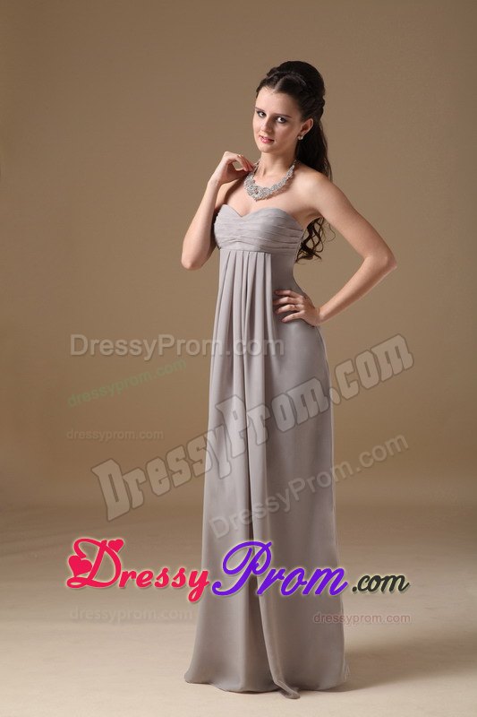 Grey Empire Chiffon Ruched Prom Dress with Sweetheart