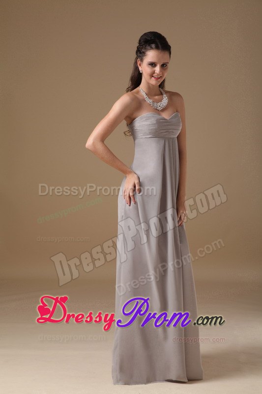 Grey Empire Chiffon Ruched Prom Dress with Sweetheart