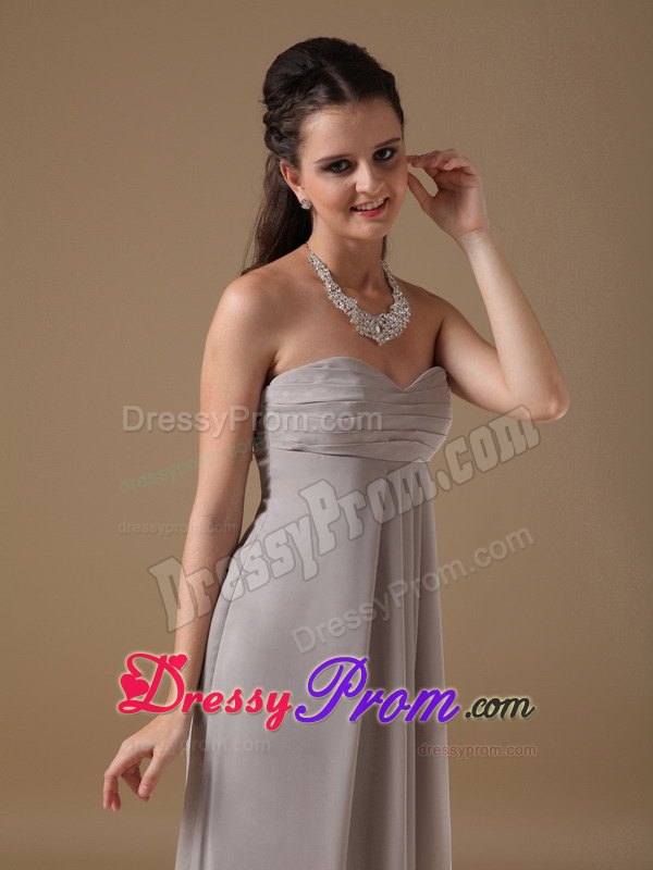 Grey Empire Chiffon Ruched Prom Dress with Sweetheart