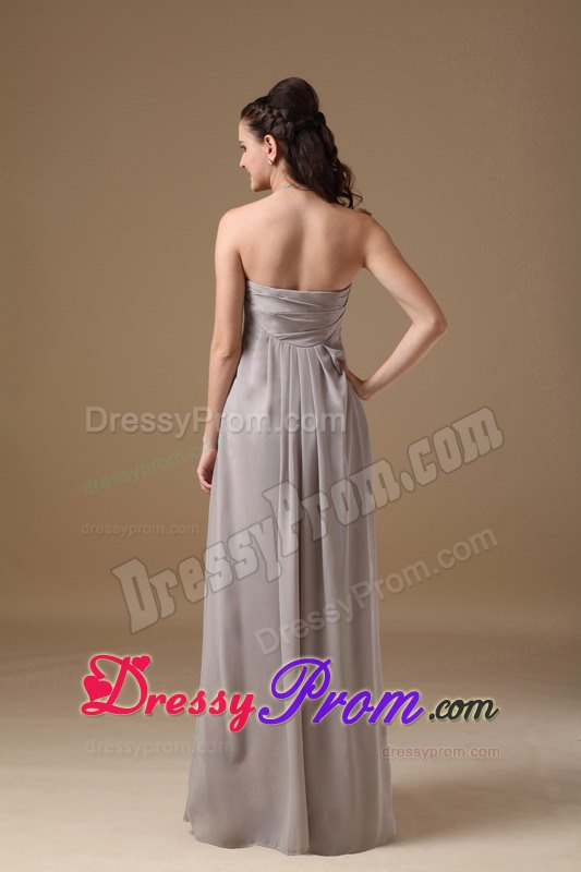 Grey Empire Chiffon Ruched Prom Dress with Sweetheart