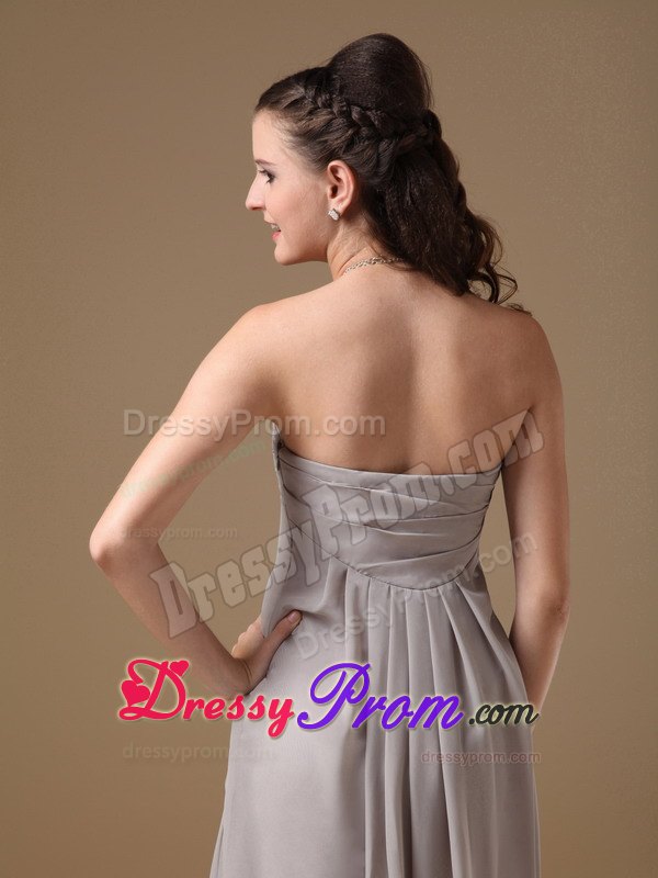 Grey Empire Chiffon Ruched Prom Dress with Sweetheart