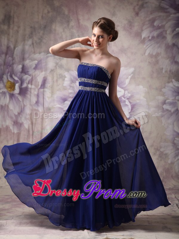 Customize Peacock Blue Prom Evening Dress Beading Accented