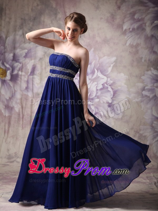 Customize Peacock Blue Prom Evening Dress Beading Accented