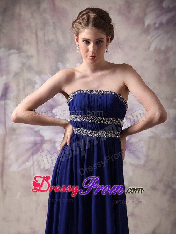Customize Peacock Blue Prom Evening Dress Beading Accented