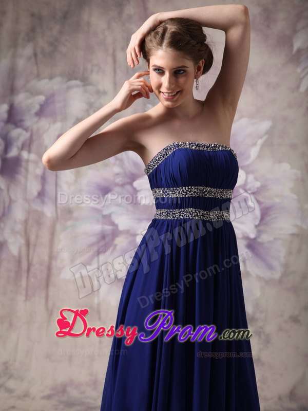 Customize Peacock Blue Prom Evening Dress Beading Accented