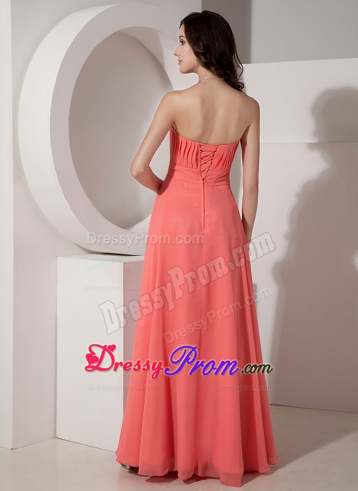 Elegant Watermelon Red Chiffon Prom Dress with Beading