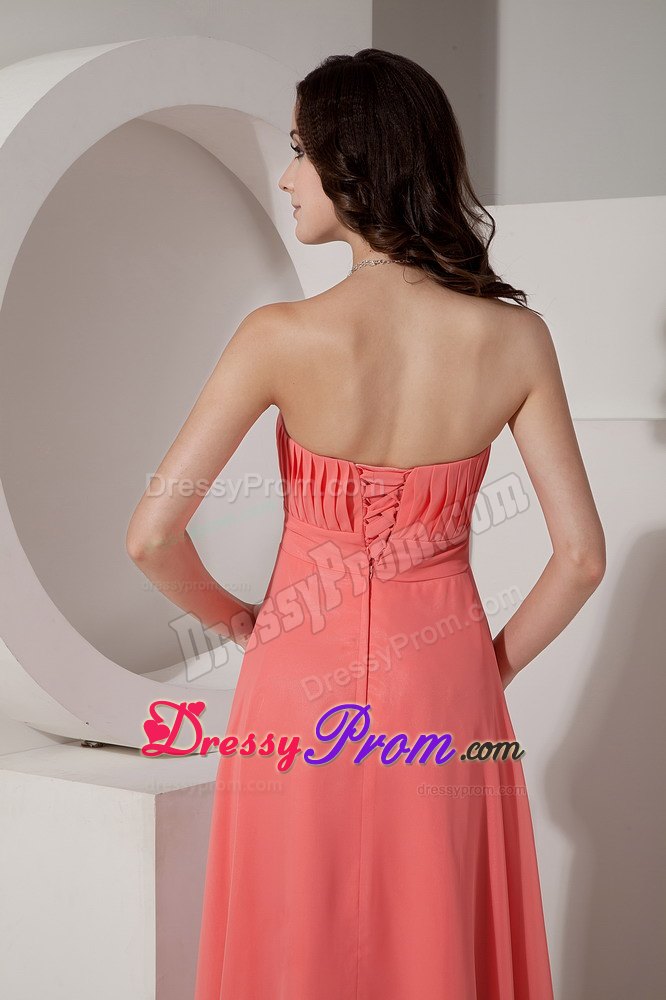 Elegant Watermelon Red Chiffon Prom Dress with Beading