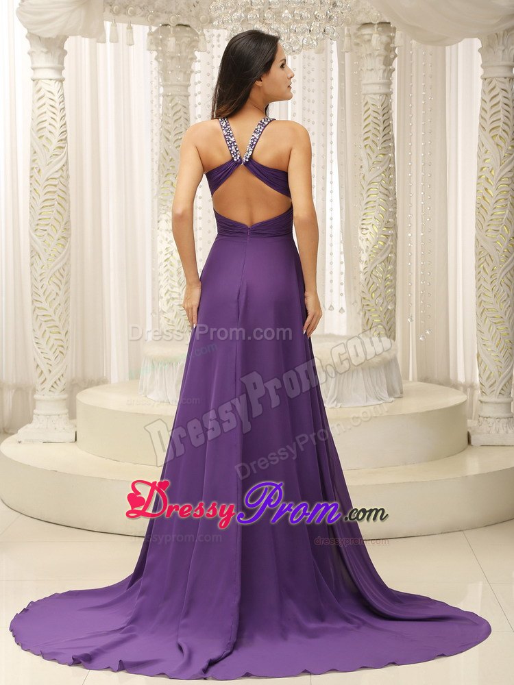 Backout Style V-neck Beading and Pleats Decorate For Prom Dress