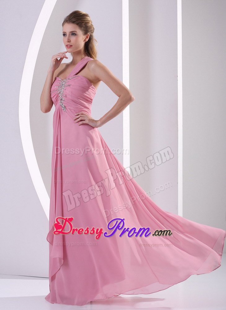 Rose Pink One Shoulder Prom / Evening Dress Beading Decorate