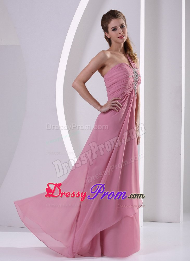 Rose Pink One Shoulder Prom / Evening Dress Beading Decorate