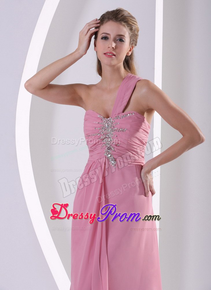 Rose Pink One Shoulder Prom / Evening Dress Beading Decorate