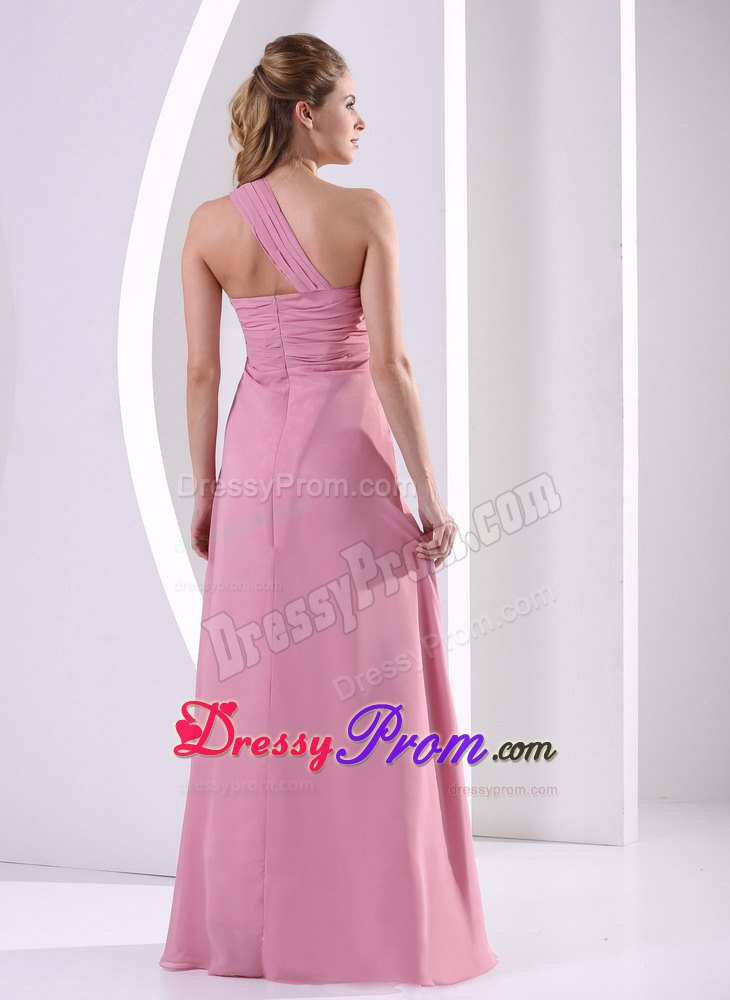 Rose Pink One Shoulder Prom / Evening Dress Beading Decorate