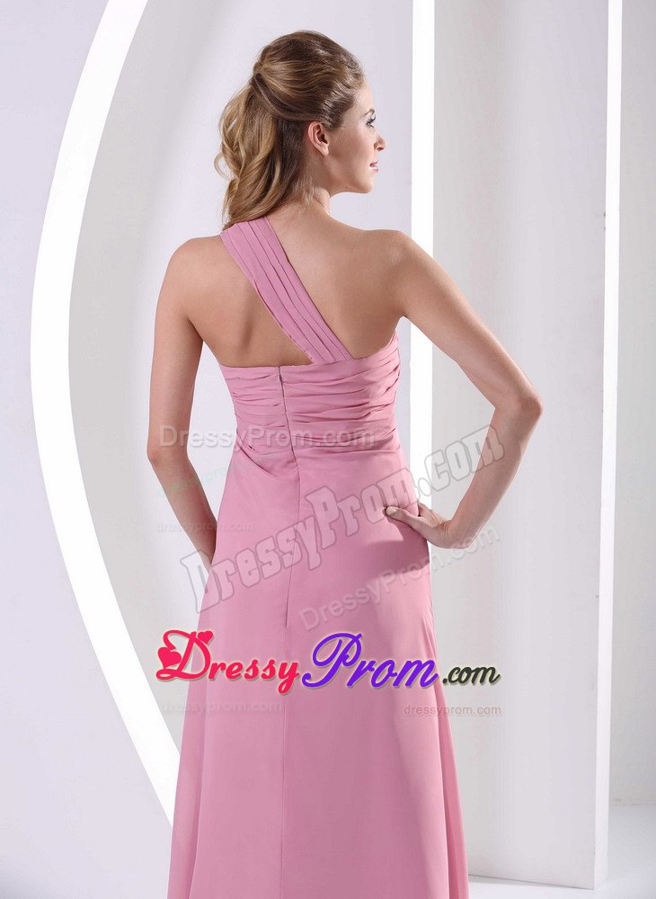 Rose Pink One Shoulder Prom / Evening Dress Beading Decorate