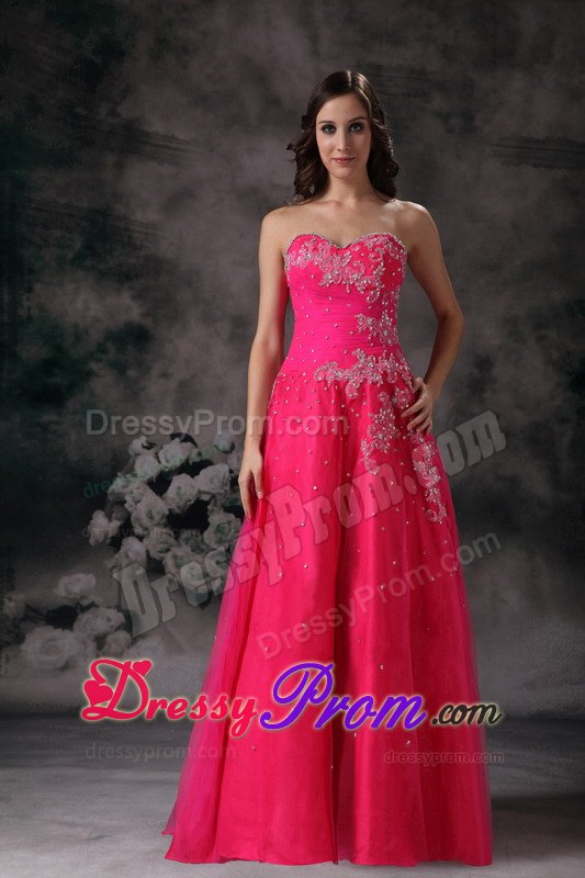 Hot Pink A-line Sweetheart Formal Prom Dress with Beading