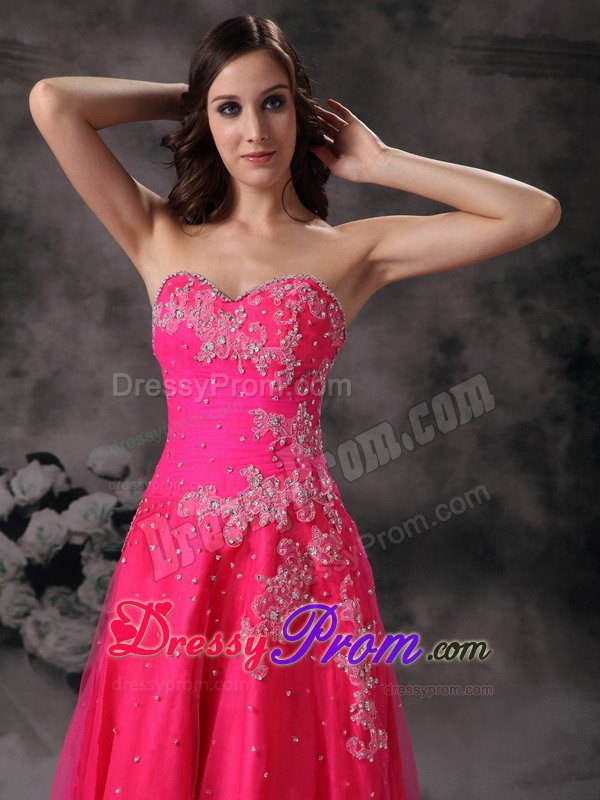 Hot Pink A-line Sweetheart Formal Prom Dress with Beading