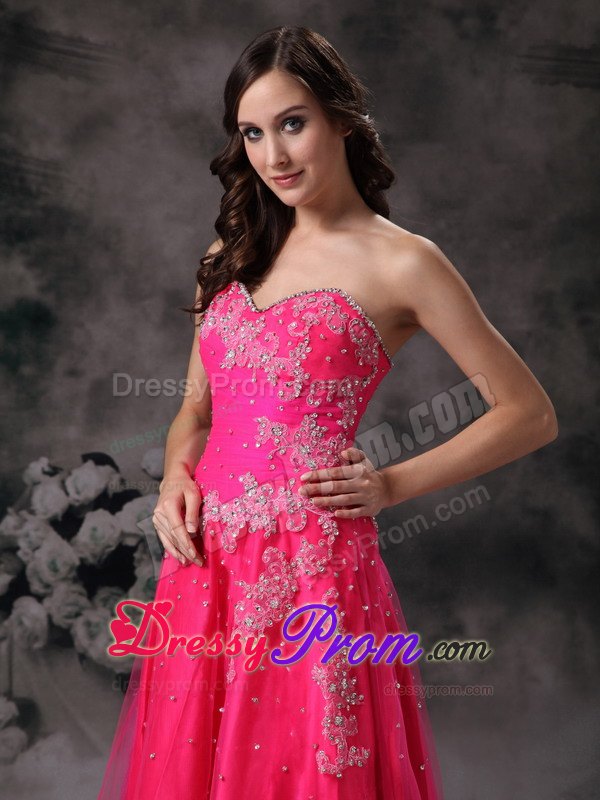 Hot Pink A-line Sweetheart Formal Prom Dress with Beading